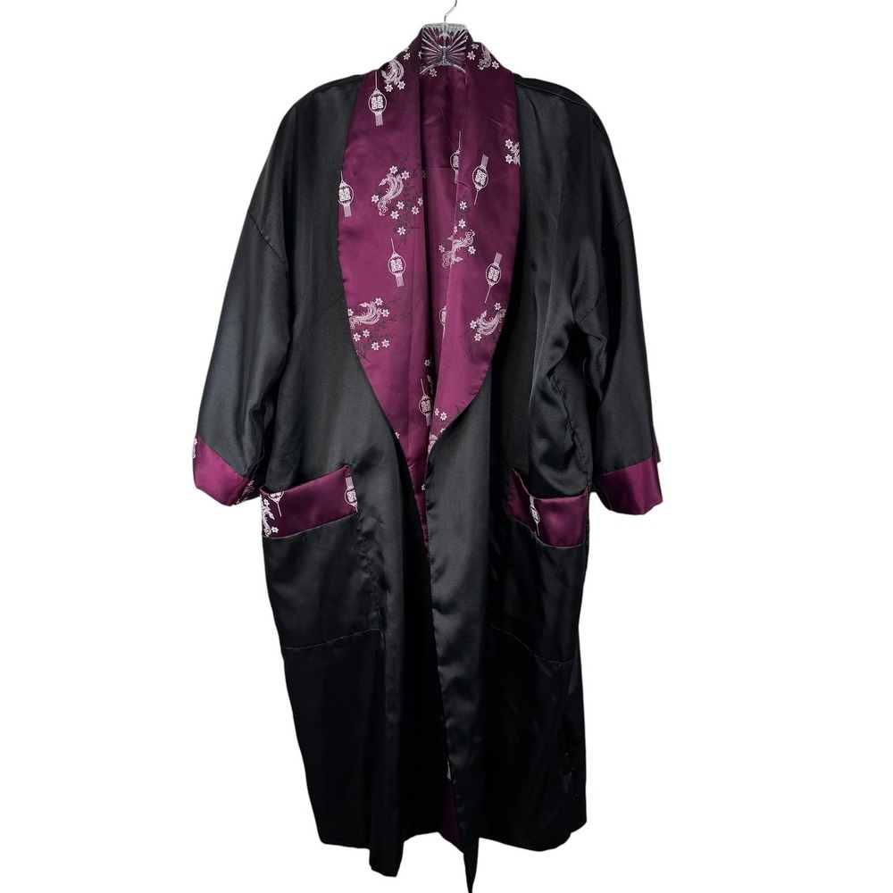 Rose Reversible Kimono Robe Black Purple Large Dragon Embroidery